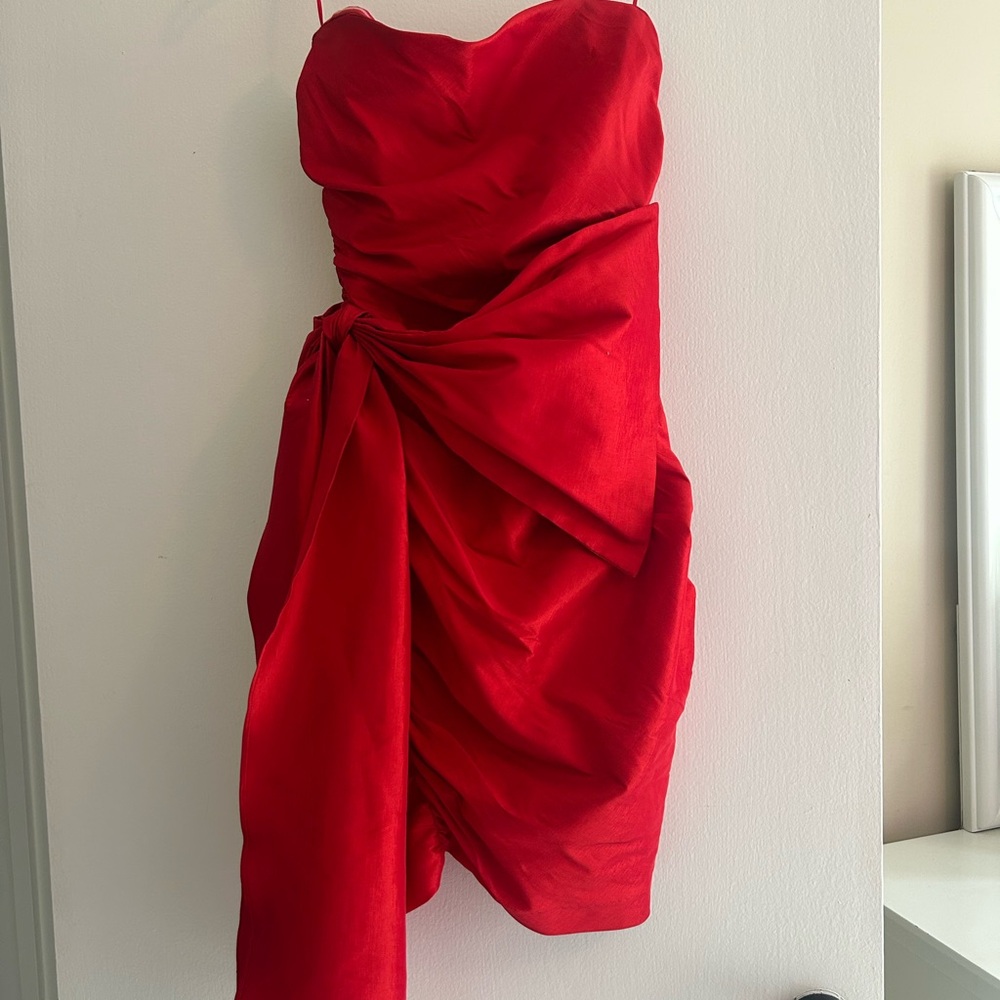 Revlon Red Asymmetrical Ruched Strapless Gown - Picture 1 of 1